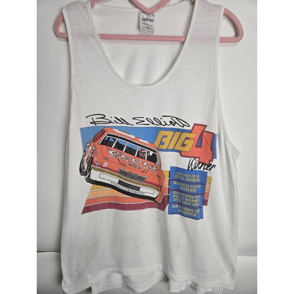 Vintage 90s Bill Elliot Big‎ 4 Winner Tank Top Single Stitch Nascar Size Xl Neon